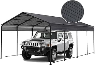 12x20x8.7 FT Carport with Galvanized Steel Roof, Heavy Duty Metal Carport Canopy, Metal Carport Garage for Pickup, Boat, Car and Tractors, Grey