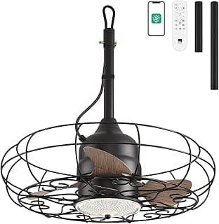 Orison Outdoor Ceiling Fans with Light, 21'' Wet Rated Outdoor Hanging Fan for Gazebo, Plug in Caged Lighting for Pergola Canopy, Hanging with Hook, 3 Color LED Light, Waterproof