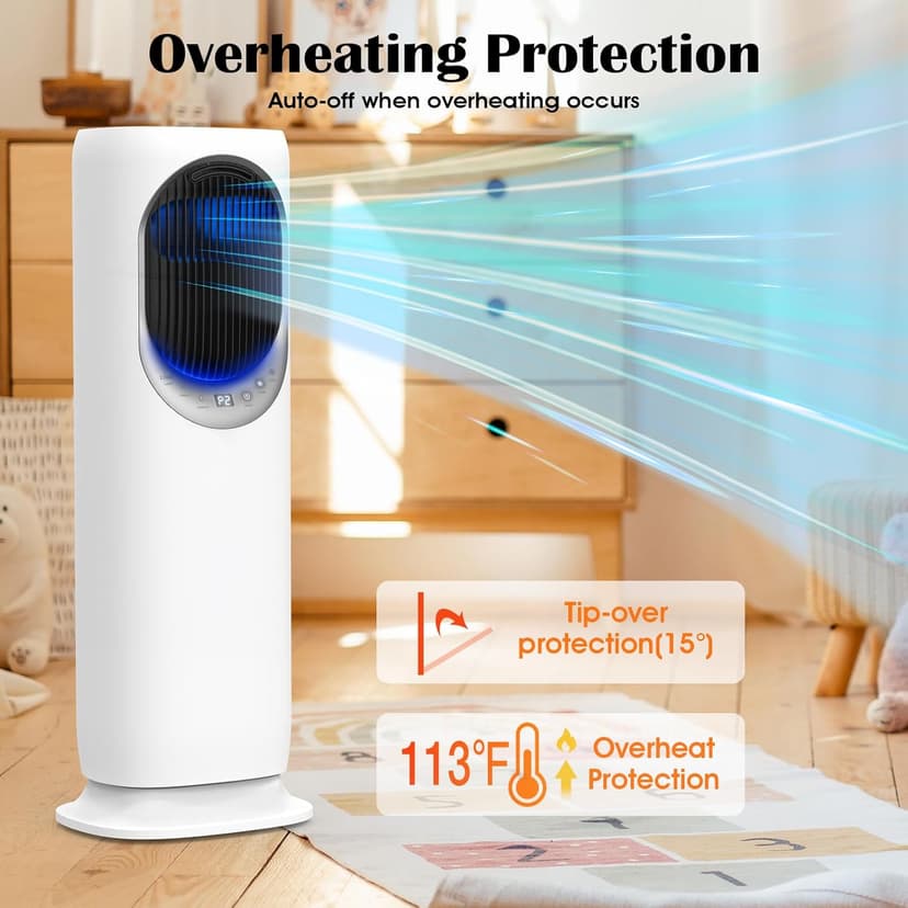 4 IN1 Evaporative Air Cooler, Swamp Cooler with 4L Water Tank, Tower Fan with Humidification, Fan and Heater Combo, 120°Oscillating, Remote, 12H Timer, 2 Ice Packs (Panel-Crescent)
