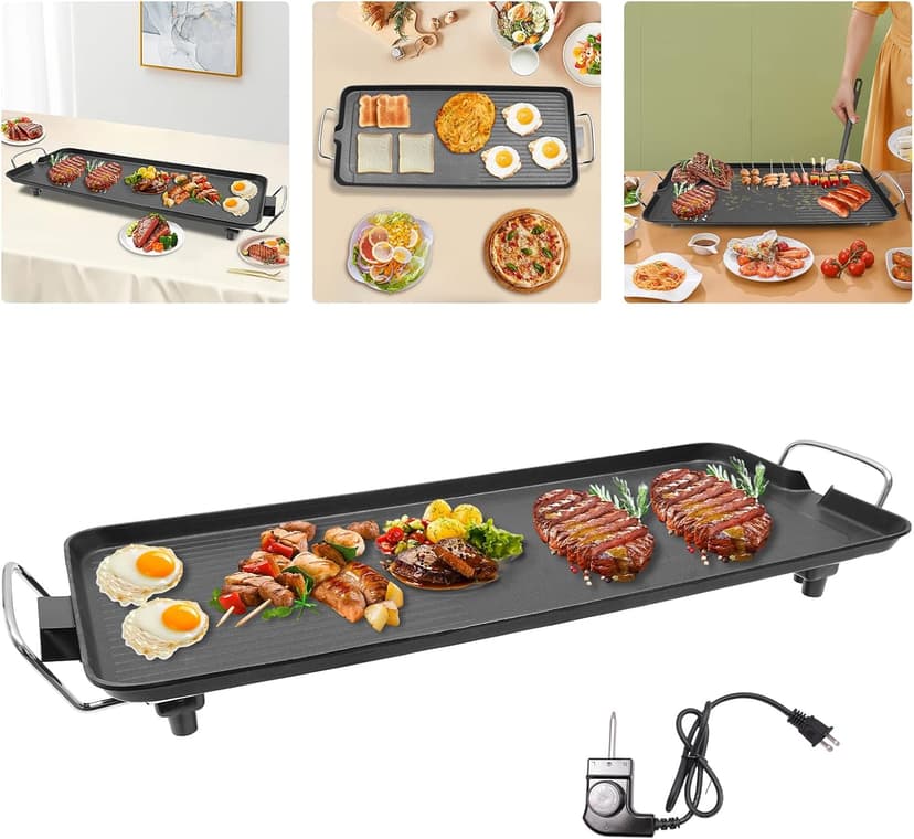 Nonstick Electric Barbecue Grill,BBQ Grill 32-482℉ Adjustable Temperature, Portable Electric Grill Outdoor, 1500W Electric Grill Plate for Yard, Travel, Picnic, Camping, Party