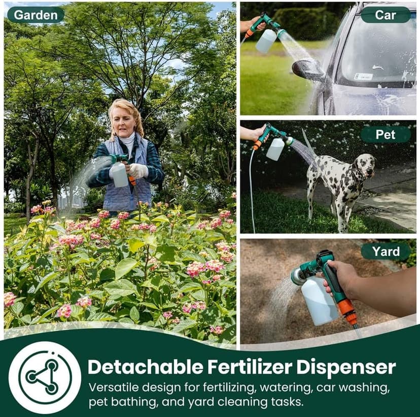 VENETIO 8-Dial Hose End Sprayer for Liquid Fertilizer/Soap | Precision Lawn, Yard & Garden Feeder with 16oz Bottle for Uniform Fertilizing and Watering Plants | Car, Dog Wash Hose Attachment Nozzle