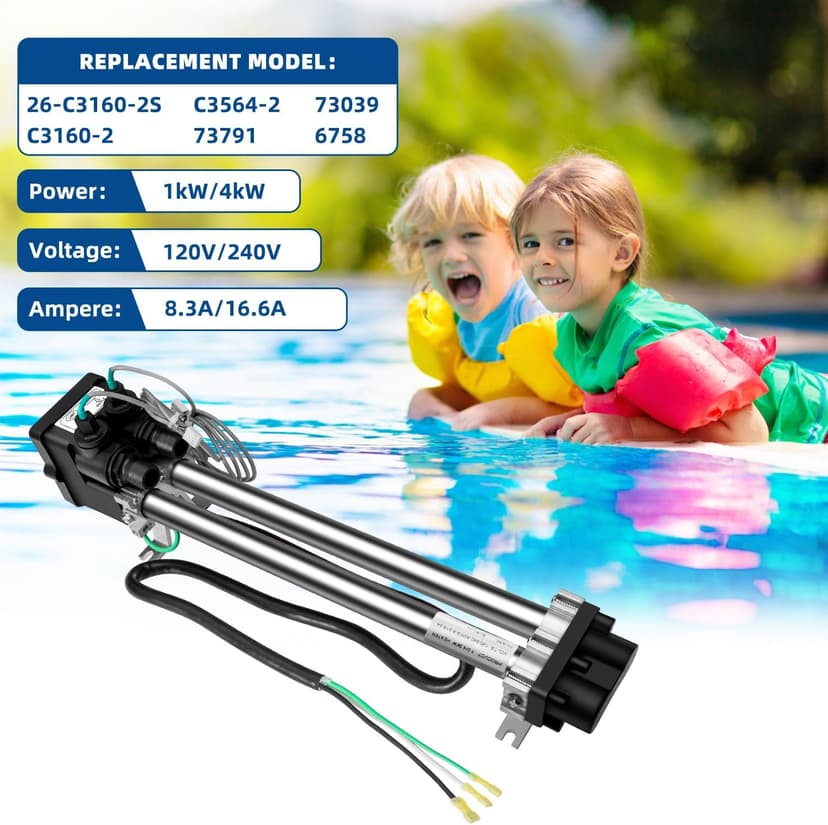 Hot Tub Heater 26-C3160-2S Replace 1995+ Hot Spring Spa Heater Watkins Tiger River No Fault Bathtub Heater 73791 C3160-2 C3564-2 73039 Hot Tub Parts 1kW/4kW 120V/240V 8.3A/16.6A