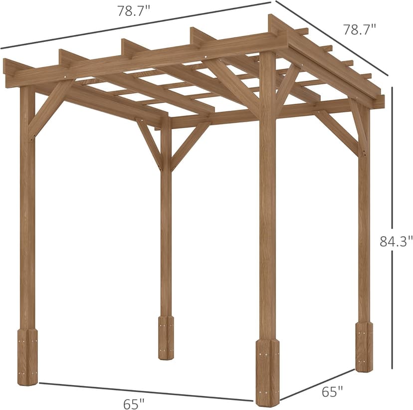 Outsunny 6.6' x 6.6' Outdoor Pergola with Stable Structure and Concrete Anchors, Wood Gazebo Grape Trellis for Climbing Plant Support, Garden, Patio, Backyard, Deck, Dark Brown