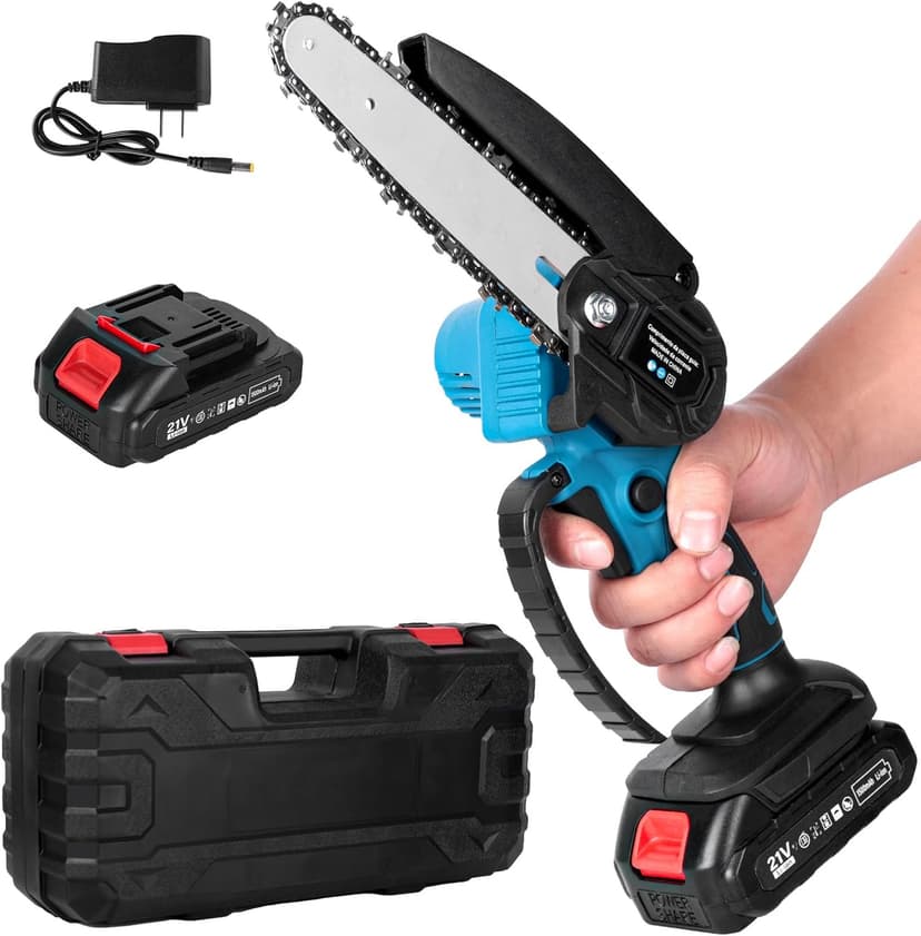 6-Inch Mini Electric Chainsaw Cordless, 1500mAh Lightweight Battery with Safety Lock & Low Noise, Handheld Chainsaw for Tree Trimming, Gardening, Camping - Senior/Ladies-Friendly Gift