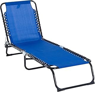Outsunny Folding Chaise Lounge Chair, Patio Sun Tanning Chair, Outdoor Chaise Lounger with 4-Position Reclining Back, Breathable Mesh Seat for Beach, Poolside, Yard, Blue