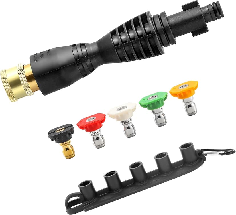 Pressure Washer Gun Adapter with 5 Spray Nozzles and 1 Tips Holder - Power Washer Wand Replacement Kit - Compatible with Some Ryobi, Portland, Husky Electric Pressure Washers Black