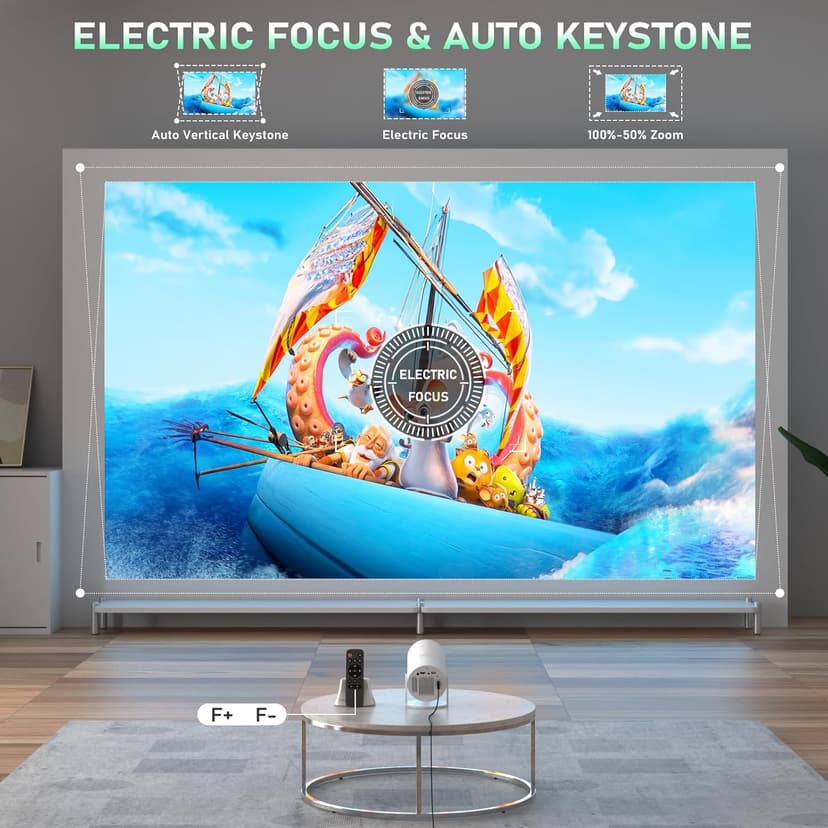 [Netflix Officially & Electric Focus] Projector with WiFi and Bluetooth, XuanPad Full HD 1080P Portable Projector, 210° Rotatable Stand, Auto Keystone, Dust Removal and Heat Dissipation Design