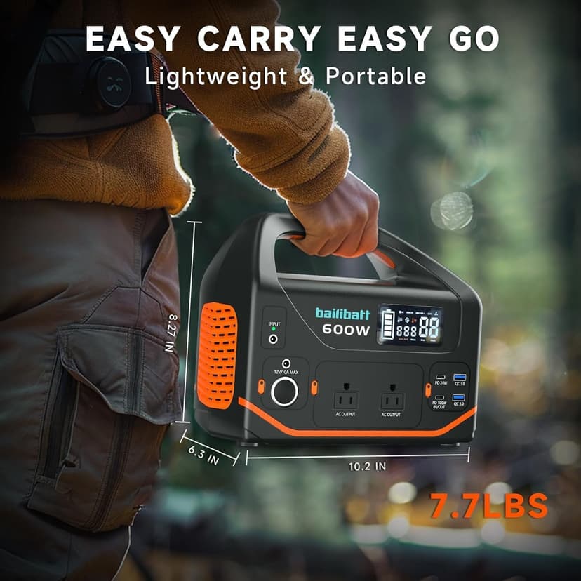 Portable Power Station 600W,293Wh Portable Generator for Home Use, Quiet Generator for Camping Travel Emergency CPAP Survival Backup Outdoor Apartment,100W PD & 110V Pure Sine Wave AC Outlet