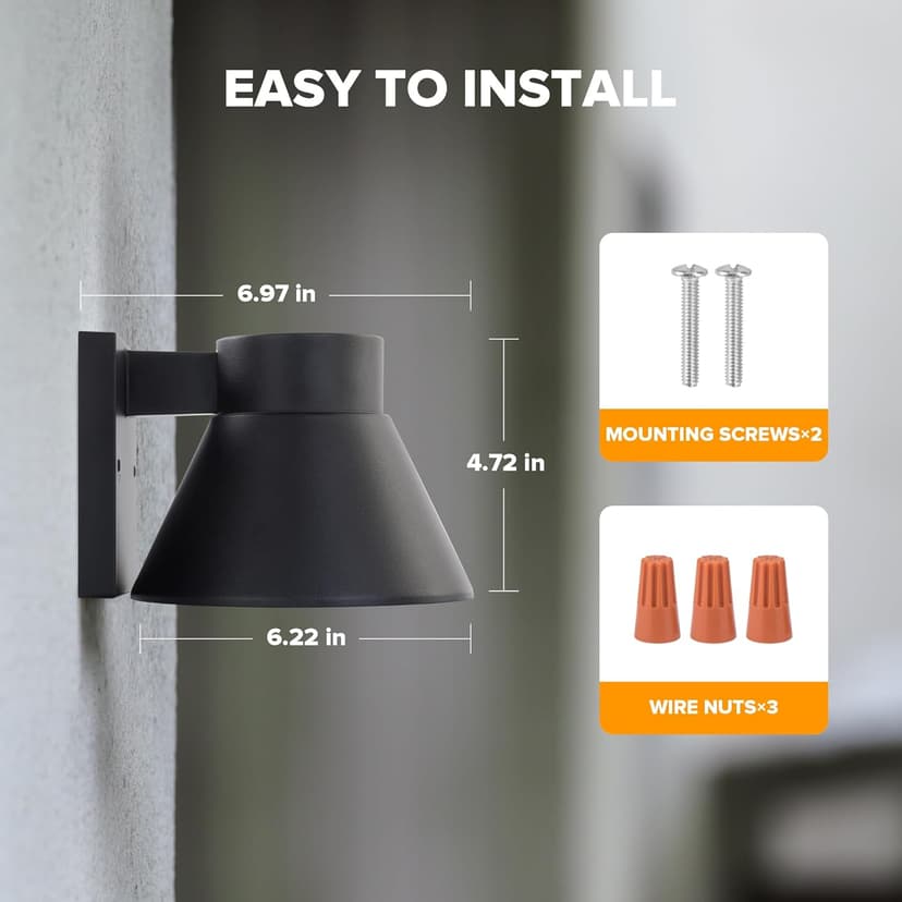 UME 2 Pack LED Outdoor Wall Light Fixtures, Black Front Porch Lights Wall Mount Lighting, Exterior Waterproof Wall Lantern Light Fixture Anti-Rust Farmhouse Wall Sconce for Patio, Doorway, Garage