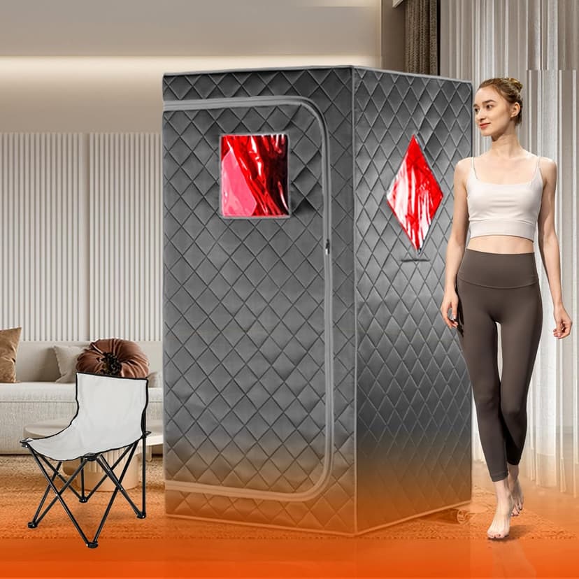 Full Size Portable Personal Infrared Sauna for Home, Personal Home Spa Tent with Remote Control, Heating Foot Pad, Foldable Reinforced Chair （Grey, L33.8 x W 33.8" x H 66.5"