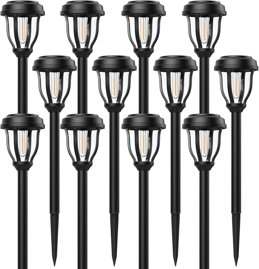 DERAYSION 12 Pack Solar Lights Outdoor, Solar Pathway Lights Auto On/Off Waterproof Garden Landscape Lighting for Path, Yard, Walkway, Driveway