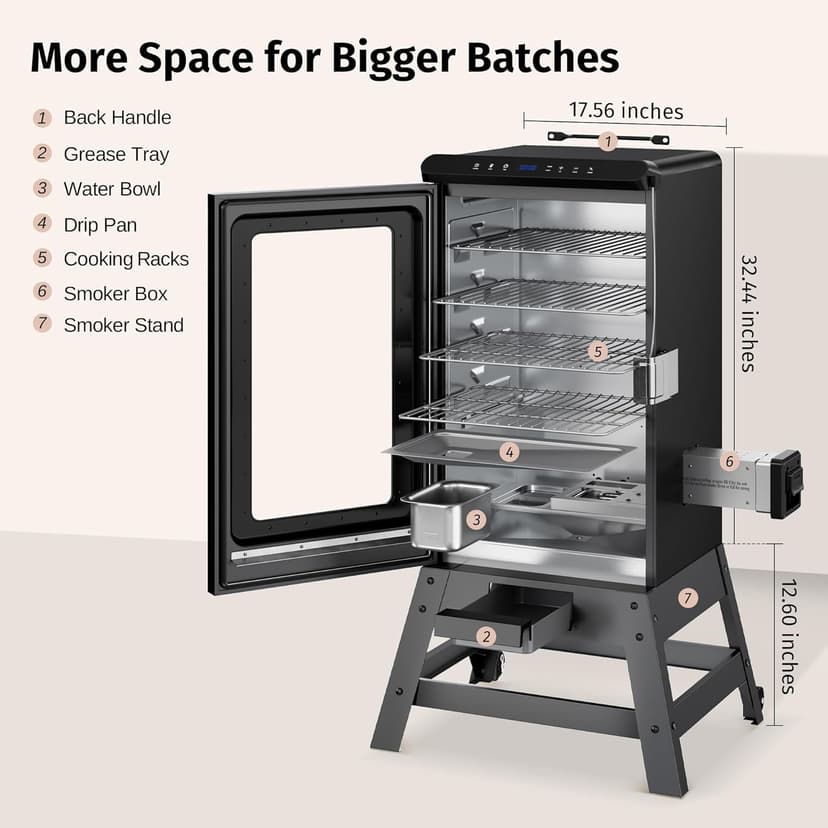 EAST OAK Ridgewood Pro 30" Electric Smoker, Smoker with Leg Kit & Glass Door, Side Wood Chip Loader, 725 Sq Inches of Cooking, Digital Control, Night Blue