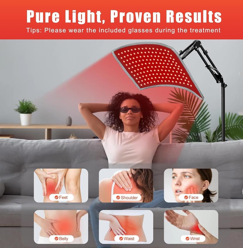 3-in-1 Red Light Therapy for Face and Body, 36W Red Light Therapy Lamp with Stand and Timer, Red Light Therapy Belt with 660nm & Infrared 850nm, for Pain Relief, Improve Sleep, Skin Health