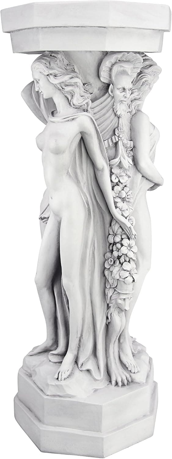 Design Toscano Column of Maenads Women Indoor/Outdoor Sculptural Display Pedestal Plant Stand, 28 inches tall, Cast Stone Resin, Antique Stone Finish