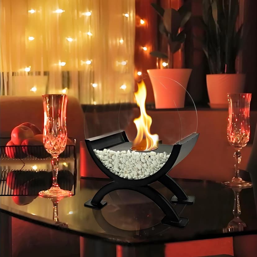 Round Glass Large Tabletop Fireplace 12.5" H Portable Fire Bowl Pot Clean Burning Bio Ethanol Ventless Fireplace for Indoor Outdoor Patio Parties Events(Black)