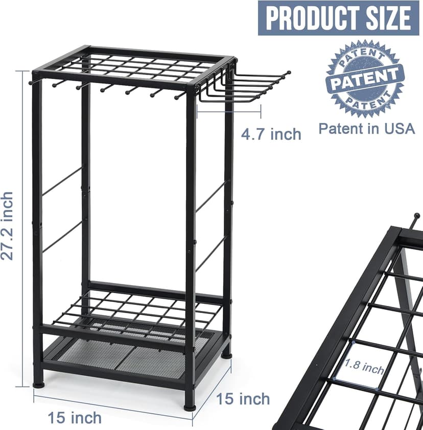 Garden Tool Organizer Holds 50 Long-Handled Tools/Rakes/Brooms/Shovles for Garage Organization and Storage, Shed, Outdoor, Lawn, Heavy-Duty Steel, Black, Easy Assembly (Corner Tool Organizer)