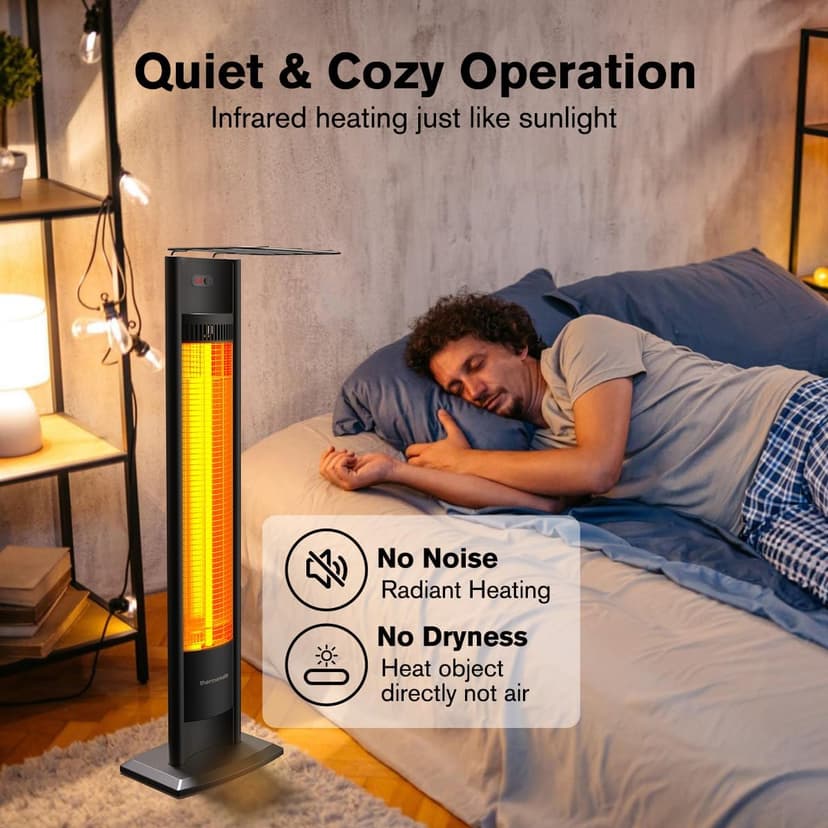 ThermoMate Outdoor Indoor Electric Patio Heater, 1500W 38.5" Portable Tower Infrared Heaer, IP55 Rated Space Radiant Heater with Remote, Timer, Tip-over Protection for Backyard, Restaurant & Garage