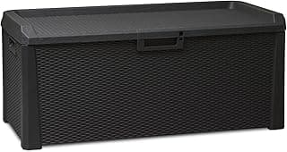 Toomax Santorini Plus Deck Storage Box Bench for Cushioned Outdoor Pool Patio Garden Furniture and Indoor Toy Bin Container, 145 Gallon, Anthracite