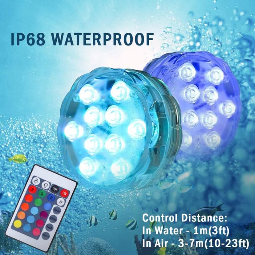 AquaMiracle Submersible LED Lights with Remote Shower Lights Waterproof Battery Operated, Multi Color Changing Hot Tub Lights for Pool, Pond, Aquarium, Bath, Party, Vase Decoration (2-Pack)