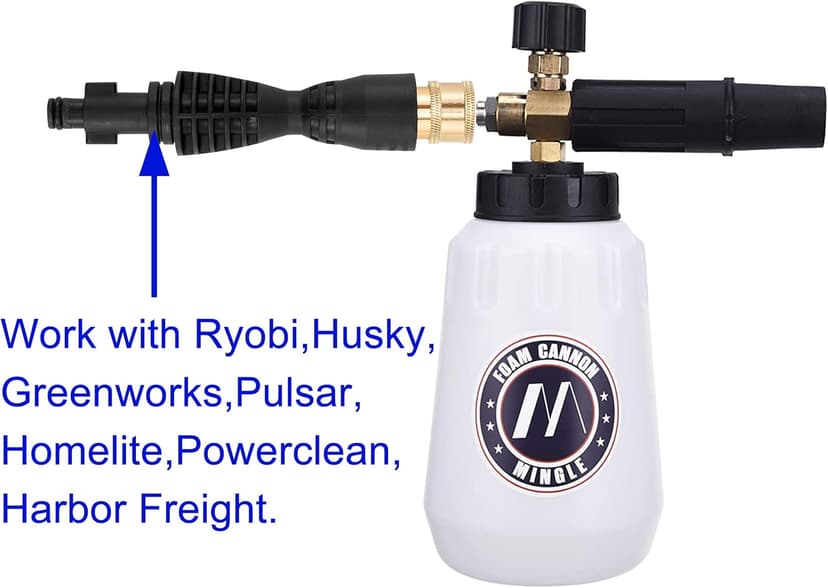 M MINGLE Foam Cannon, Compatible with Portland Husky and Ryobi Pressure Washer, with 5 Nozzle Tips, 1/4 Inch Quick Connector