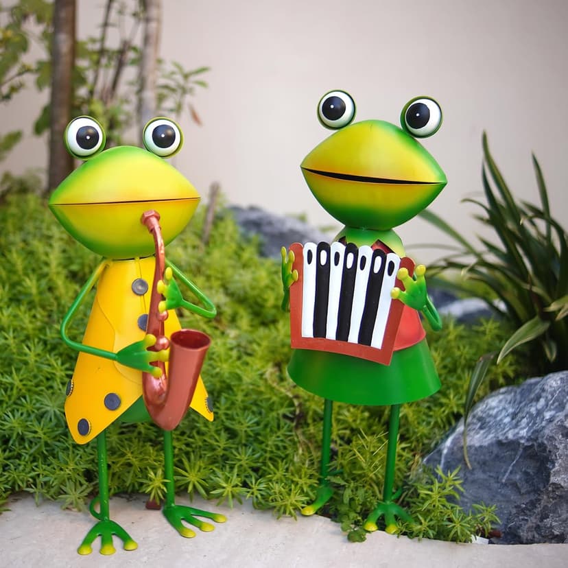 HONGLAND Metal Frog Garden Decor - Metal Frog Outdoor Statue -Funny Garden Frog Decorations - 3D Frog Figurine - Christmas Holiday Housewarming Gifts Lawn Patio Yard Garden Decor (Saxophone)