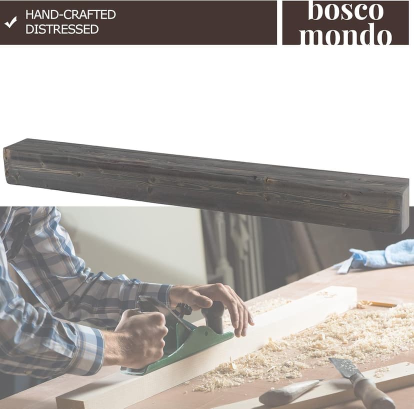 BoscoMondo Rustic Fireplace Mantel Shelf - Pine Wood - Wall Decor, Mounted Farmhouse Shelving (Dark Brown, 72" Extra Thick)