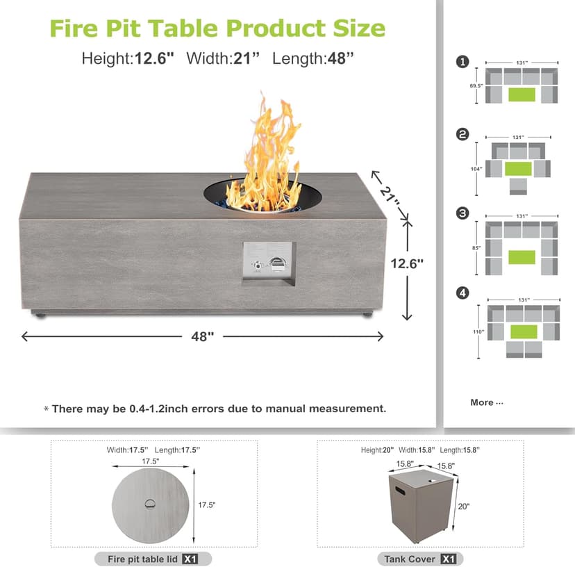 48" Propane Fire Pit for Backyard with Round Burner - 50,000 BTU Fire Pit Table with Lid, Rocks, Cover & Tank Storage - Outdoor Gas Fireplace for Patio and Deck (Grey, 48" Standard)