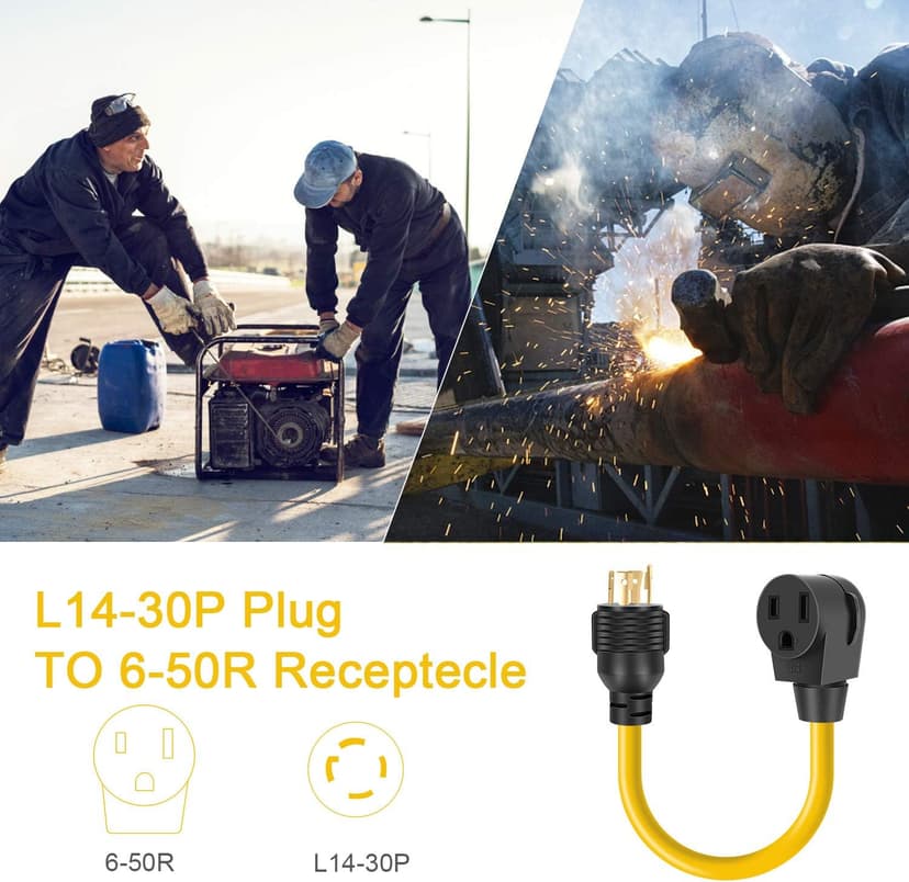 Welder Adapter Plug Cord, L14-30P Twist-Lock Male to 6-50R Female, 4 Prong to 3 Prong Generator to Welder Adapter Power Cord, 1.5FT