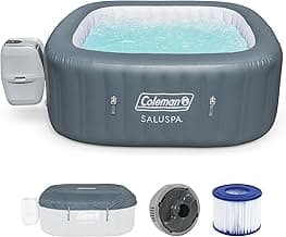 Coleman SaluSpa AirJet 4 to 6 Person Inflatable Hot Tub Square Portable Outdoor Spa with 114 Soothing AirJets and Insulated Cover, Gray