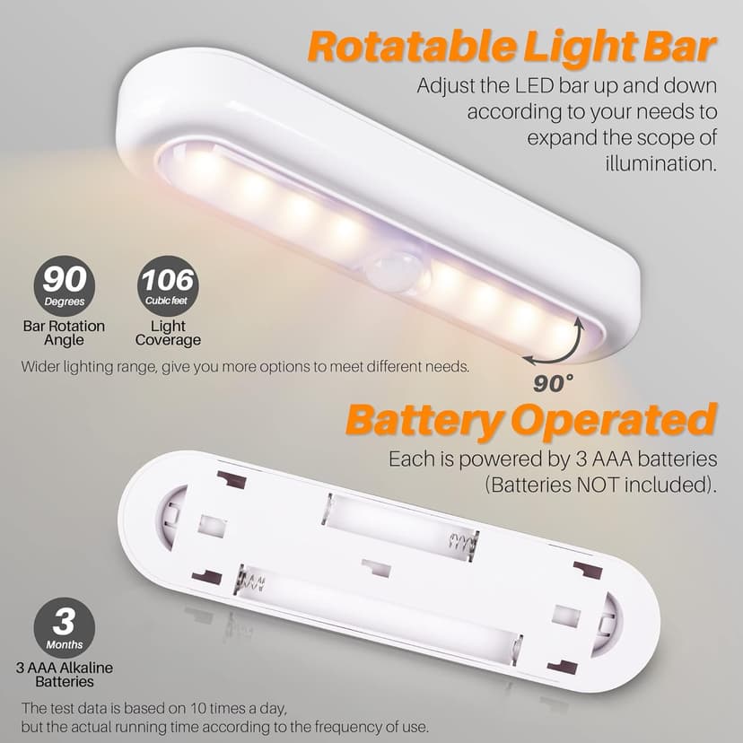 STAR-SPANGLED 3 Pack 7” Motion Sensor Lights Indoor Battery Operated, Stick on LED Light for Closet, Stairs, Under Cabinet, Warm White