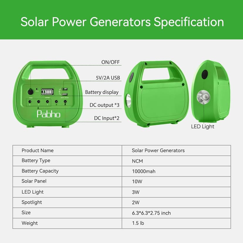 Portable Power Station with Solar Panels Included, Solar Generator with 3 LED Bulbs, USB Ports for Camping, Fishing, Emergency, Home Blackout