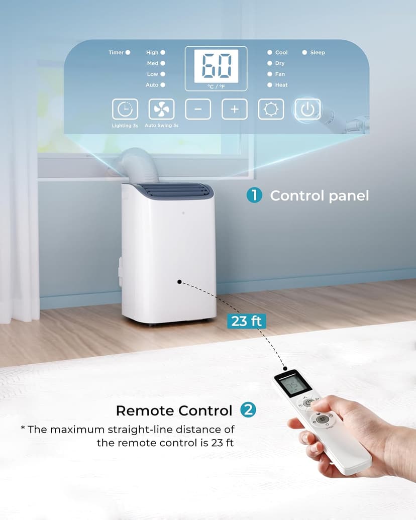 EUHOMY Portable Air Conditioners 12,000 Btu, 4 in 1 Portable Cooling AC with Heat, Dehumidifier, Fan Modes, Quiet Stand-up AC with 46dB Low Noise & Sleep Mode for Bedrooms, room up to 550 Sq.Ft