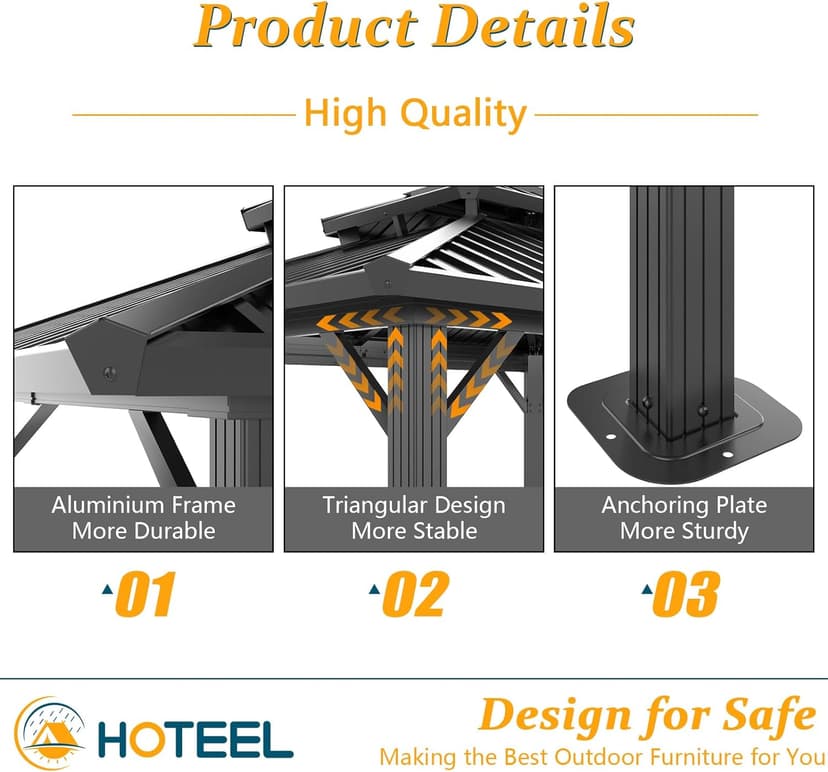 HOTEEL 10x12 Hardtop Gazebo Hot Tub Gazebo with Flame-Retardant Curtain Netting, Heavy Duty Pavilion with Galvanized Steel Double Roof, Aluminum Frame Outdoor Canopy for Patio and Party (Upgraded 3.0)