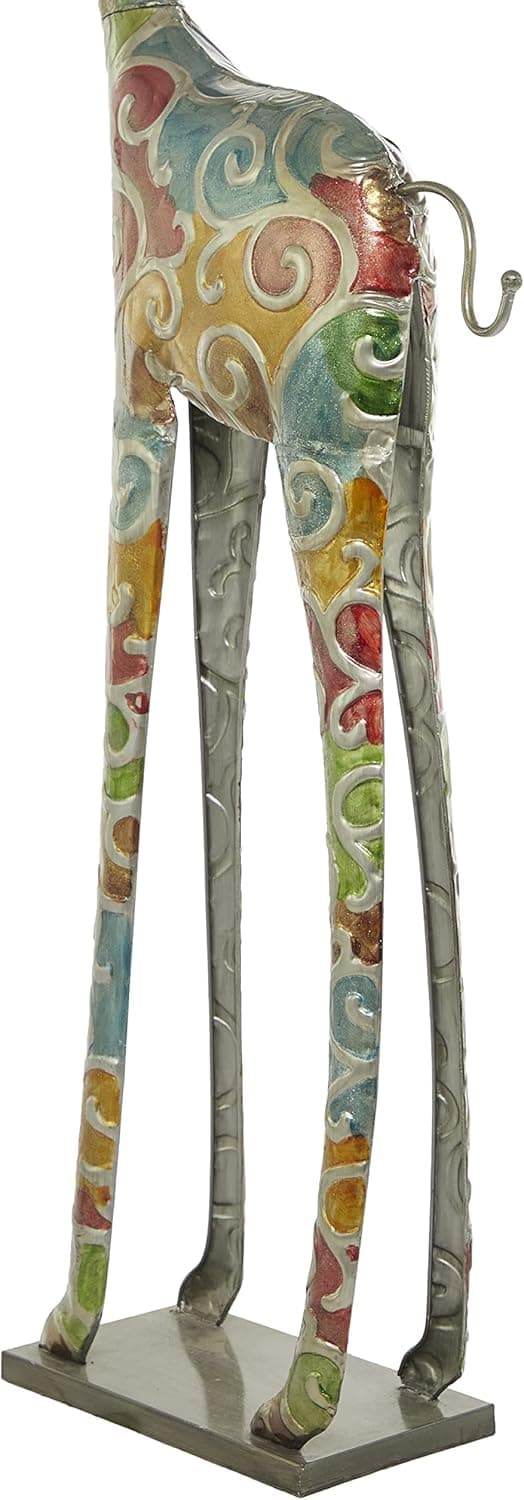 Deco 79 Metal Giraffe Decorative Sculpture Indoor Outdoor Tall Home Decor Statue with Detailed Embossed Scrollwork, Accent Figurine 17" x 7" x 73", Multi Colored