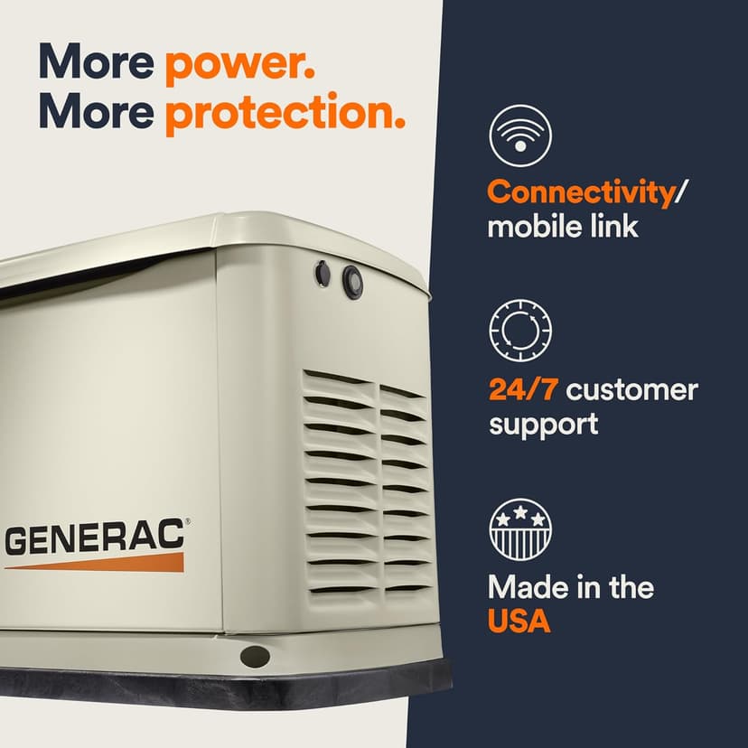 Generac Guardian 24kW Home Standby Generator with 200 Amp Transfer Switch, Durable All Aluminum, WiFi Enabled with G-Force Engine, Easy to Use, Whole House Power Backup, Smart Outage Solution - Bisque