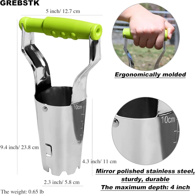 GREBSTK Sturdy Stainless Steel Gardening Bulb Transplanter Tool with Depth Mark and Soil Release Handle for Planting Bulbs