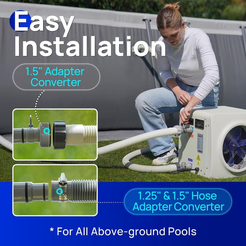 Aquastrong 16,000 BTU Swimming Pool Heat Pump Electric Pool Heater for Above Ground Pools Up to 5,000 Gallons, Heating and Cooling Pool Heater 120V