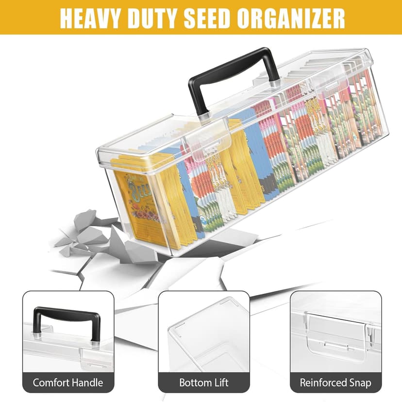 Seed Packet Organizer Box Plastic Portable Seed Packet Storage Box, Seed Storage Organizer