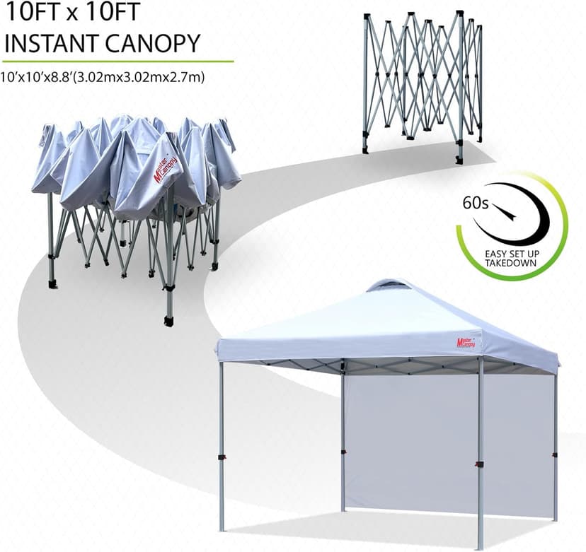 MASTERCANOPY Durable Pop-up Canopy Tent with 1 Sidewall (10'x10',White)