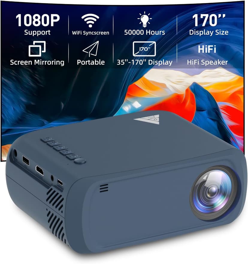 Mini Projector, iTJQ Portable Projector 1080P Supported for Indoor Outdoor Movies, Phone Projector Compatible with iOS/ Android, Laptop, TV Stick/ PS5, USB/HDMI/Type-C