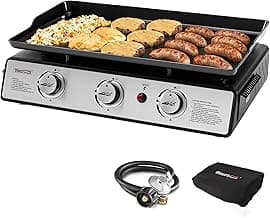 Royal Gourmet PD1301S Portable 24-Inch 3-Burner Table Top Gas Grill Griddle with Cover, 25,500 BTUs, Outdoor Cooking Camping or Tailgating, Black