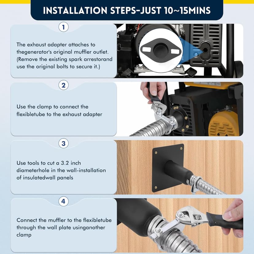 Generator Exhaust Extension Silencer Kit,with Two Universal Adapters Compatible Most Portable Generators wiht ALL-IN-ONE KIT, Reduces Noise by 60%,Compatible with All Portable Generators
