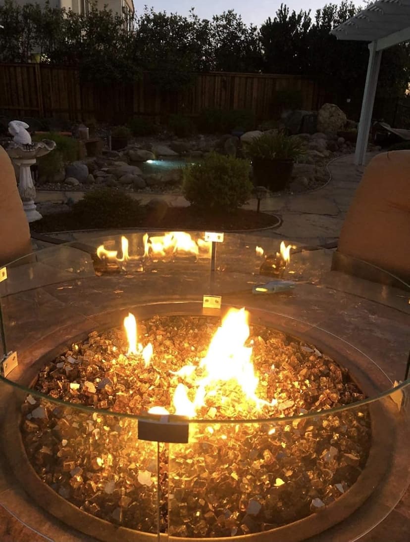 AMS Fireplace 36" Round Fire Pit Glass Wind Guard | Clear Tempered Glass Flame Protective Pane. Wind Resistant with Aluminum Corner Bracket