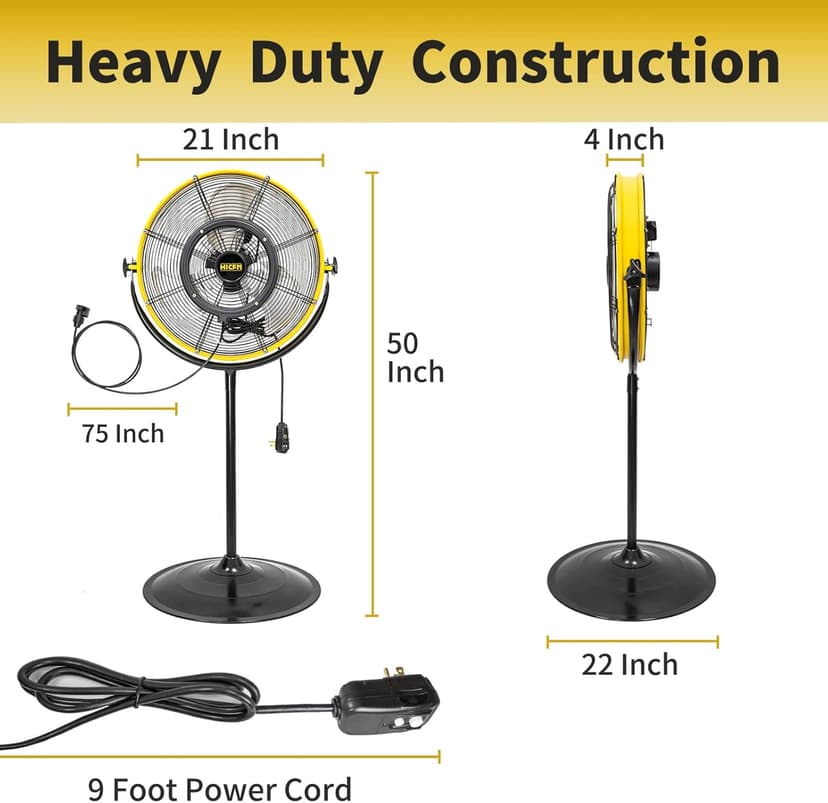HiCFM 4400 CFM 20 Inch Outdoor Misting Fan Pedestal Standing Base with IP44 Enclosed Motor, Detachable Mist Spray Kit, 9 FT Cord & GFCI Plug, 120 Degree Tilted Head, UL Outdoor Approved