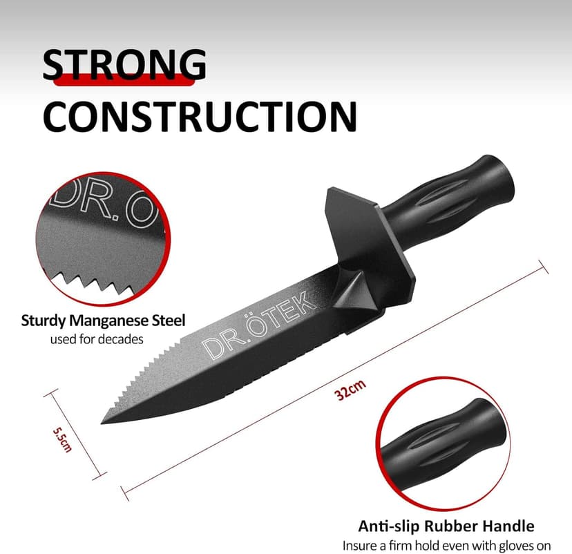 DR.ÖTEK Metal Detector Shovel for Digging, Heavy Duty Double Serrated Digging Tool with Carry Sheath, Digger Trowel for Gardening, Camping, Landscaping, Treasure Hunting