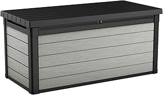 Keter Denali 150 Gallon Resin Large Deck Box with Double Wall 20mm Panels - Paintable and Drillable-Organization and Storage for Patio Storage Box and Outdoor Items, Grey & Black