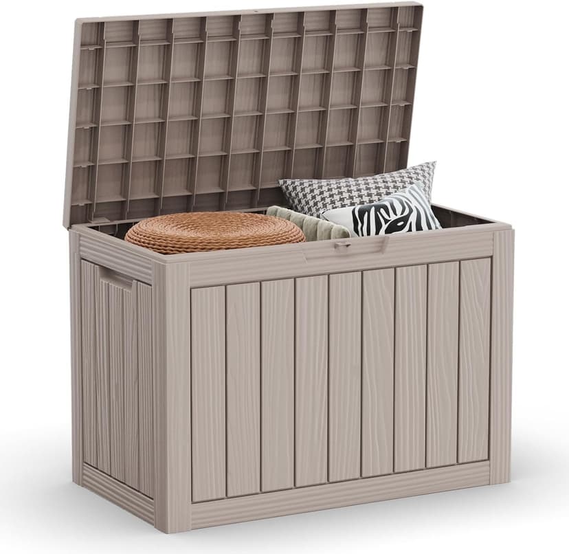 45 Gallon UV Resistant Outdoor Storage Box Waterproof, Lockable Resin Deck Box for Garden Tools, Sports Equipment and Cushions, Gray