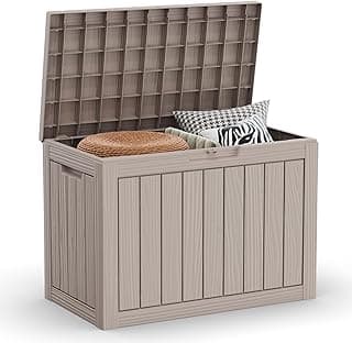 45 Gallon UV Resistant Outdoor Storage Box Waterproof, Lockable Resin Deck Box for Garden Tools, Sports Equipment and Cushions, Gray