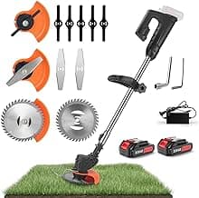 Cordless Lawn Trimmer Weed Wacker - 21V Lawn Mower Grass Edger with 2.0Ah Li-Ion Battery Powered & 3 Cutting Blade Types, Compact Power Tool for Lawn Yard Work……