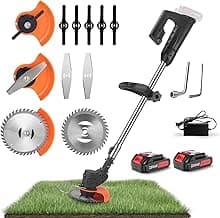 Cordless Lawn Trimmer Weed Wacker - 21V Lawn Mower Grass Edger with 2.0Ah Li-Ion Battery Powered & 3 Cutting Blade Types, Compact Power Tool for Lawn Yard Work……